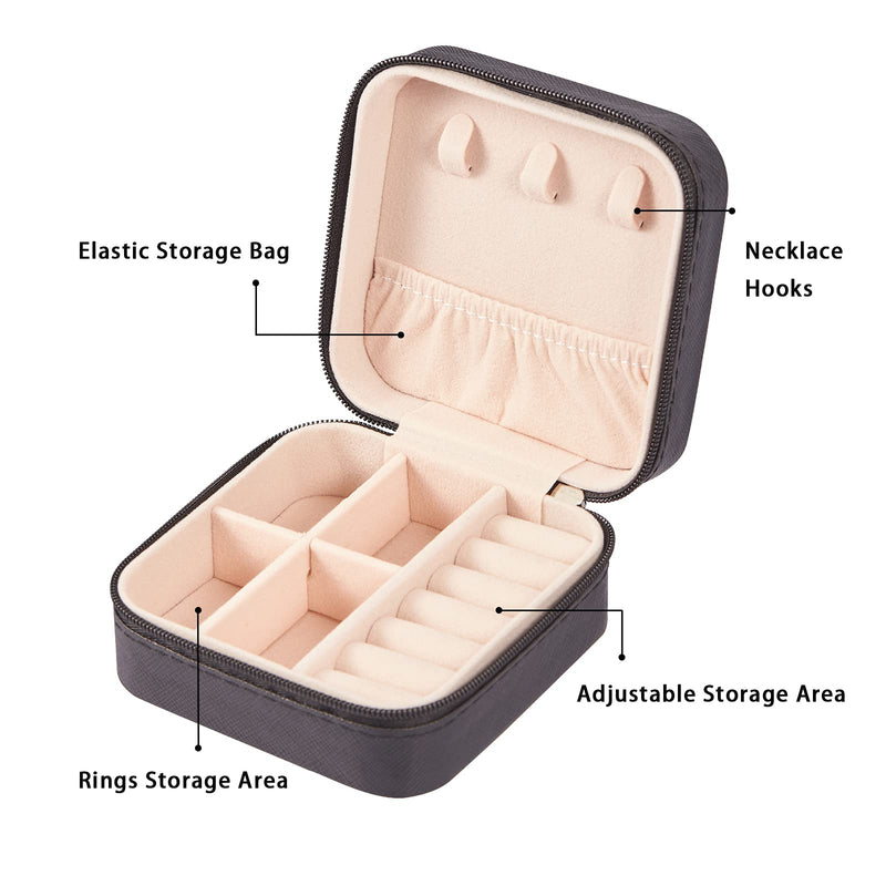 [Australia] - PU Leather Small Jewelry Box, Travel Portable Jewelry Case for Ring, Pendant, Earring, Necklace, Bracelet Organizer Storage Holder Boxes (Black) Black 