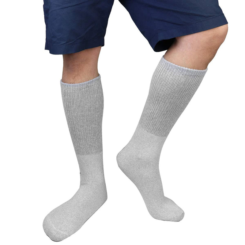 [Australia] - Falari 3-Pack Physicians Approved Diabetic Socks Cotton Non-Binding Loose Fit Top Help Blood Circulation 10-13 Crew Length - Grey 