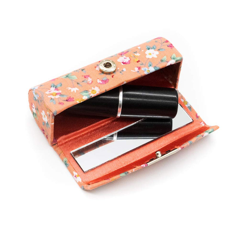 [Australia] - AUEAR, 4 Pcs Women Floral Lipstick Case with Mirror Lipstick Holder for Purse Travel Makeup Storage Organizer (Small Flower Pattern) Small Flower Pattern 