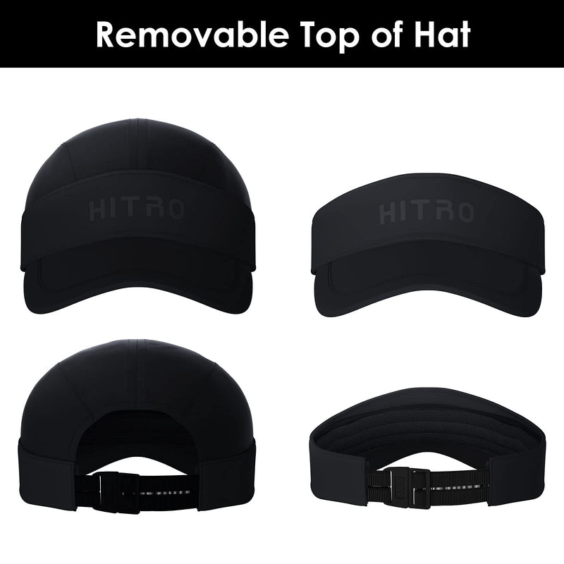 [Australia] - HITRO Variable Visor with Removable Hat Top, Unisex Baseball Sports Caps Quick Dry Black 