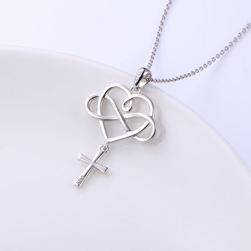 [Australia] - LINLIN FINE JEWELRY Cross Necklace 925 Sterling Silver Infinity Love of God Heart Cross Pendant Necklace Christian Gift for Women Girls 