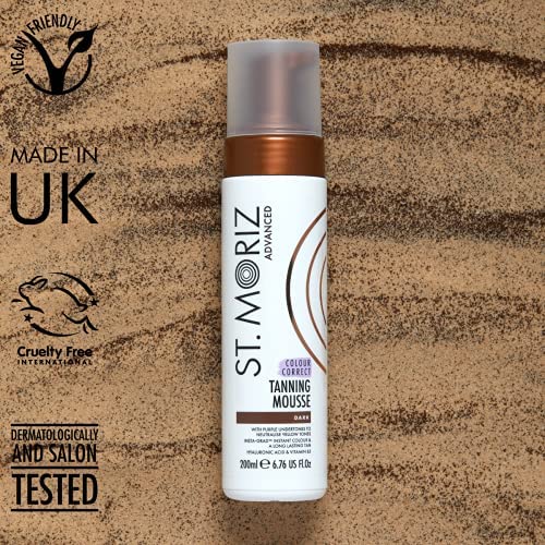 [Australia] - ST. MORIZ Advanced Colour Correcting Tanning Mousse with Hyaluronic Acid & Vitamin B5, Fast Drying Vegan Fake Tan, Dark (200ml) 