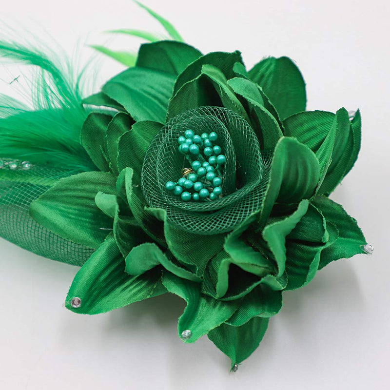[Australia] - Fascinator Hat for Women Flower Mesh Feathers Hair Clip Tea Party Wedding Cocktail Kentucky Derby 20s Flapper Headpiece A7-green 