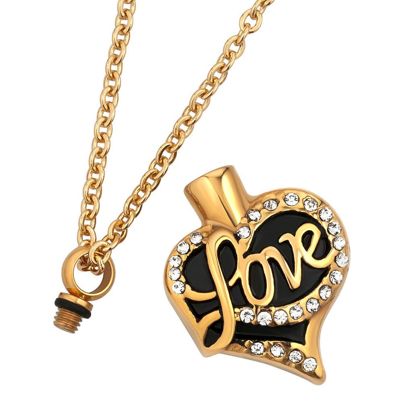 [Australia] - CoolJewelry Urn Necklace Ashes Love Heart Pendant Zincon Cremation Memorial Jewelry Stainless Steel Keepsake with Fill Kit Golden 