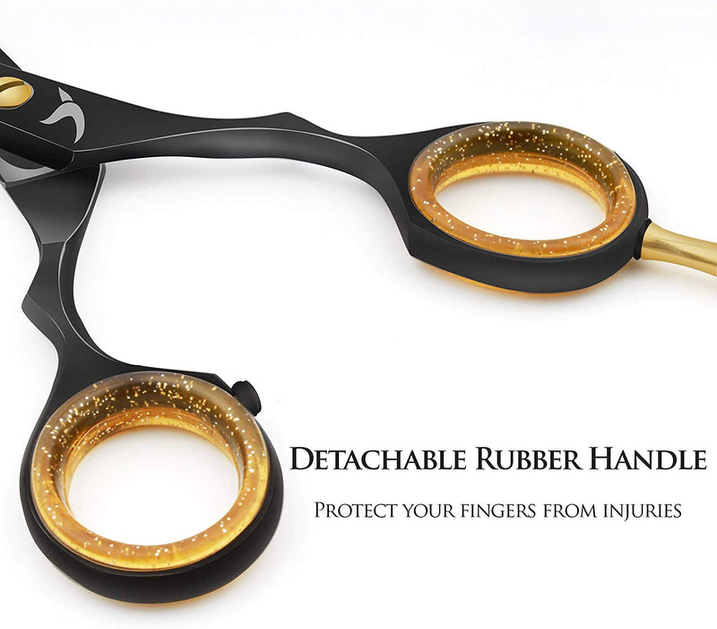 [Australia] - Candure Hairdressing Cutting Scissors Barber and Thinning Salon Shears Set 5.5 inch Deep Black 5.5" 