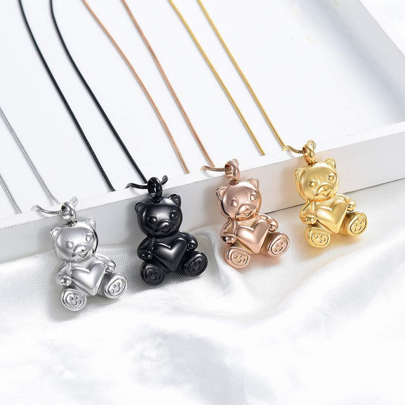 [Australia] - Stainless Steel Teddy Bear Pet Urn Ashes Pendant Memorial Ash Keepsake Cremation Jewelry Necklace Gold 