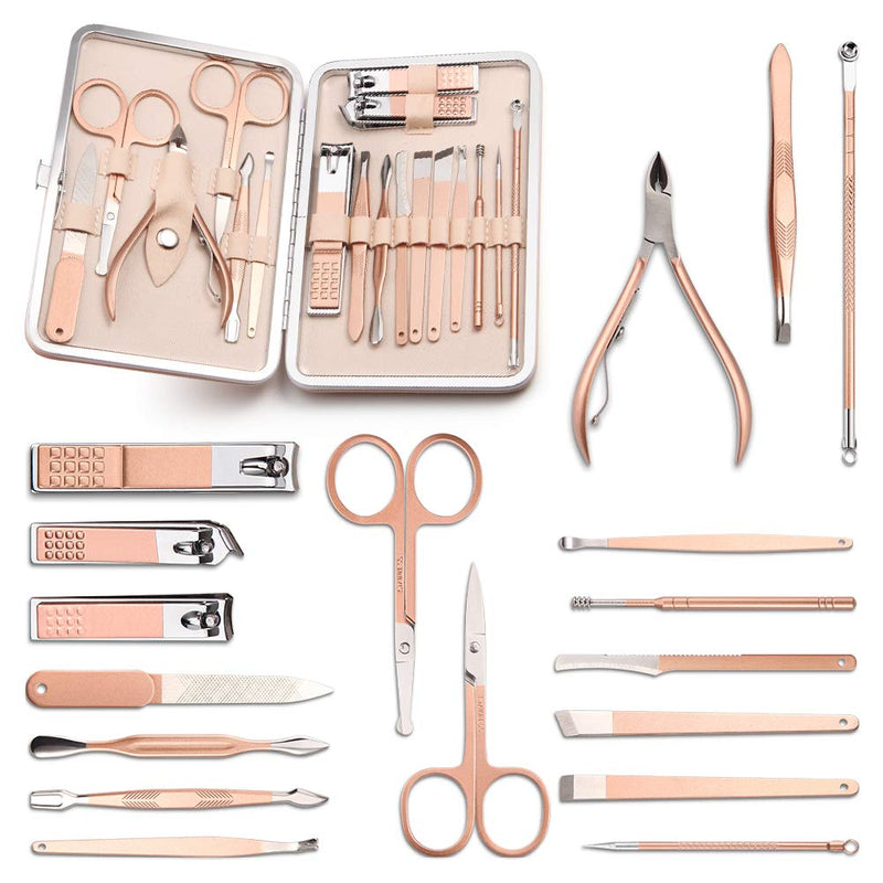 [Australia] - Manicure Set,18 In 1 Ultra Sharp Sturdy Nail Clippers Sets,Manicure Kit for Men and Women,Professional Nail Care Tools for Fingernails & Toenails,Pedicure Kit with Portable Stylish Case(Rose Gold) 