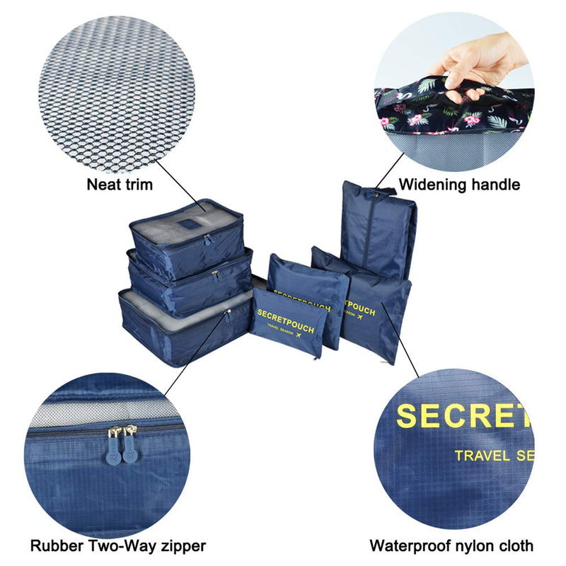 [Australia] - 7PCS Travel Packing Cubes for Suitcases, TOYESS Waterproof Nylon Luggage Organiser Storage Bags Value Set for Backpack, Navy Blue 7pcs-navy Blue 