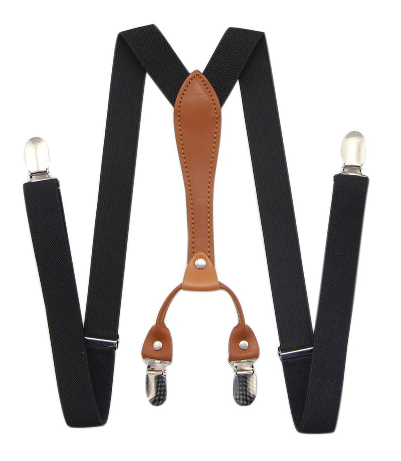 [Australia] - JAIFEI Suspenders & Bowtie Set- Men's Elastic X Band Suspenders + Bowtie For Wedding, Formal Events Black 