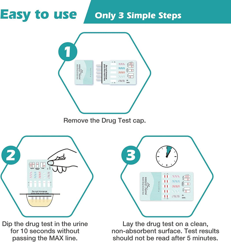 [Australia] - 5 x Drug Test Kits Easy@Home 5 Panel Instant- Testing Marijuana (THC), COC, OPI 2000, AMP, BZO - Urine Dip Drug Testing - #EDOAP-754 5 Count (Pack of 1) 