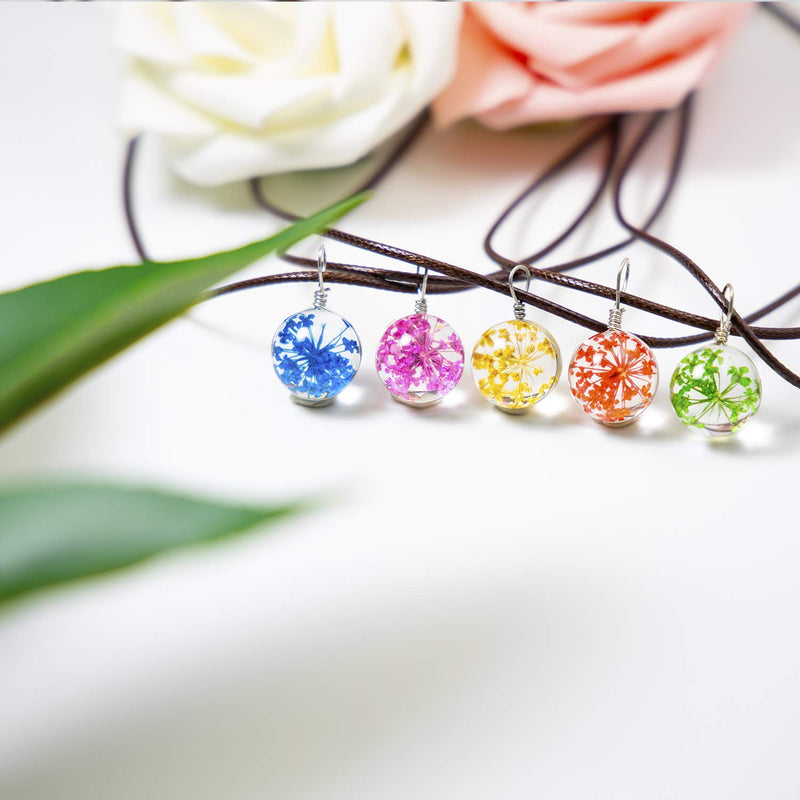 [Australia] - Pavaruni Real Flower Pendant 2 Pack Handmade Glass Necklace Original Gift Pressed Flower Cherry blossoms_Light Blue 