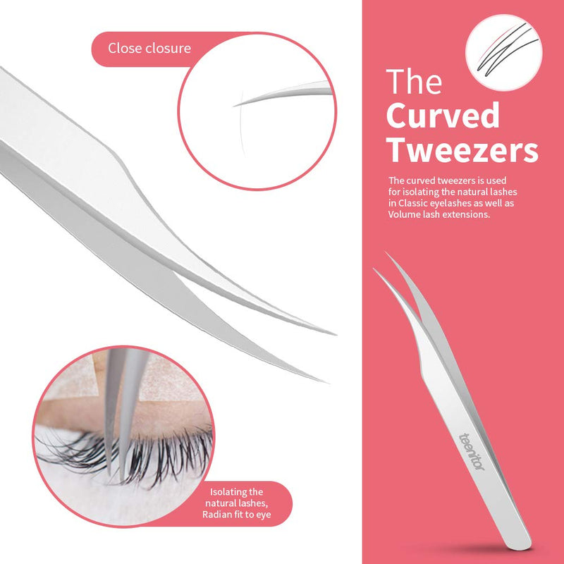 [Australia] - 2 Pieces Eyelash Extensions Tweezers, Teenitor Professional Stainless Steel Precision Tweezers set with Dolphin-shaped and Curved Pointed Tip Tweezers Nipper for lash Extensions 