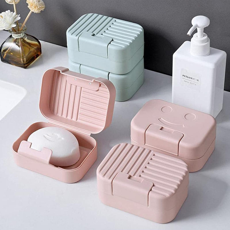 [Australia] - Soap Dish with Lid,2 PCS soap Dish,Travel Soap Box Container,Portable Shower Soap Box Perfect for Bathroom, Travel, Camp(Pink,Blue) 1 