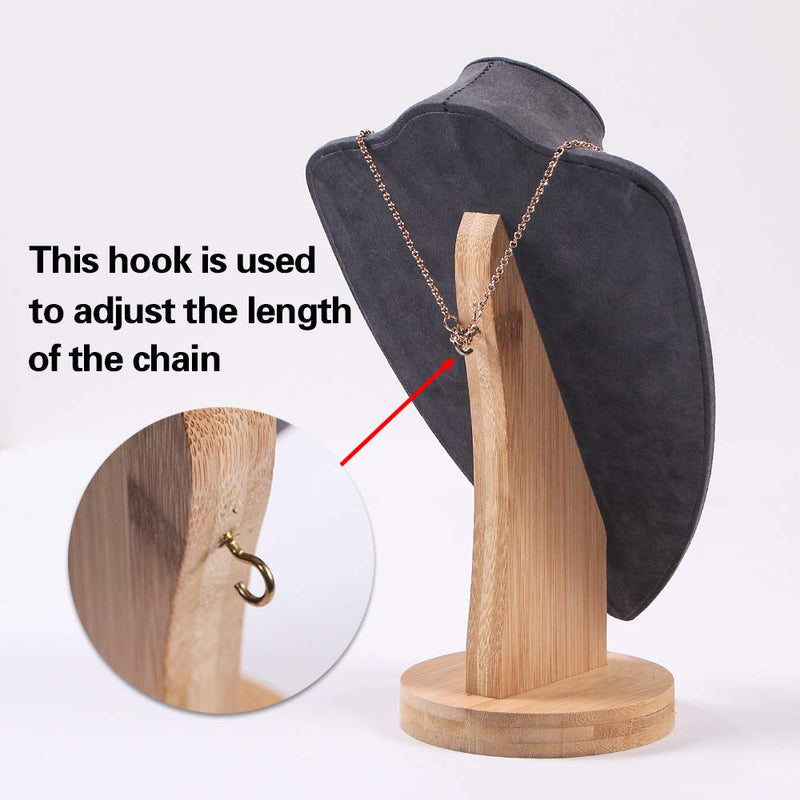 [Australia] - Coward Velvet Necklace Display Stand for Show Bamboo Chain Jewelry Model Bust Holder(Gray Velvet, 11.4") Gray Velvet 11.4" 