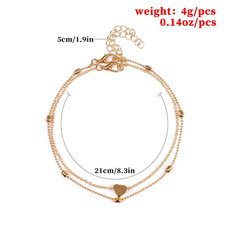 [Australia] - YienDoo Boho Multi-layer Anklets Simple Love Peach Heart Anklet Bracelet Charm Dainty Foot Jewelry for Women and Girls Summer Barefoot Beach Anklet (Gold) Gold 