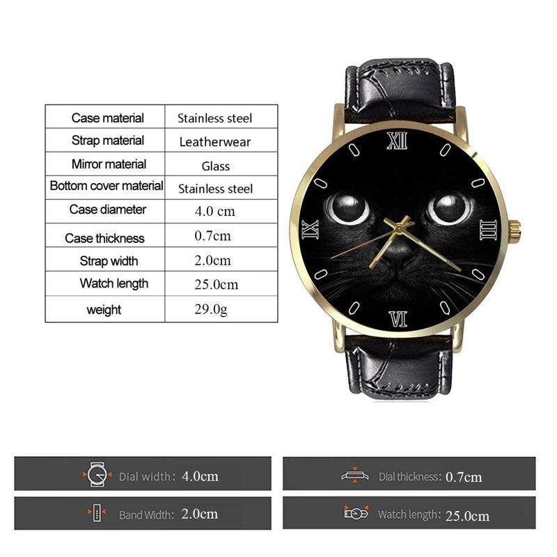 [Australia] - Fashion Simple Men Women Watches Casual Waterproof Quartz Watches Classic Business Leather Wrist Watch Cute Black Cat 