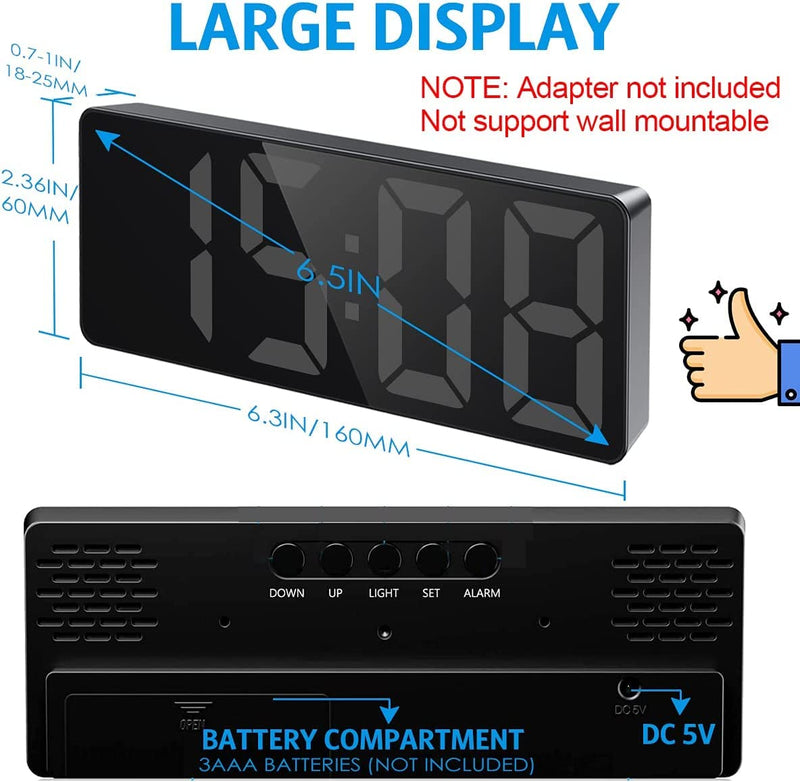 [Australia] - Digital Alarm Clock, [Upgraded Version] LED Clock for Bedroom, Electronic Desktop Clock with Temperature Display, Adjustable Brightness, Voice Control, 12/24H Display for Home, Bedroom, Office Full Black 