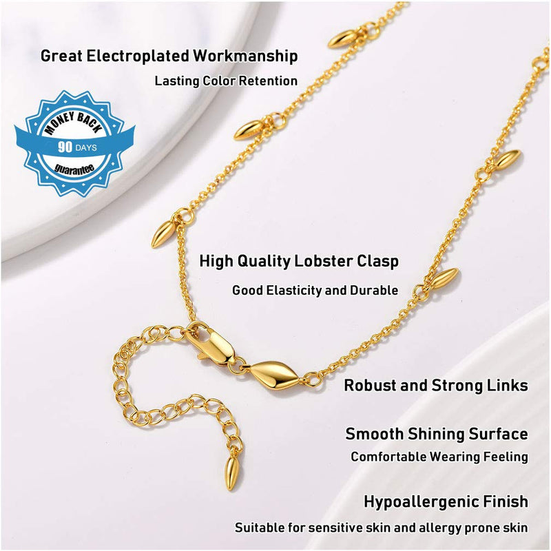 [Australia] - PROSTEEL Fashion Jewelry Lock Pendant Chain Necklace/Leaf Choker/Shell Choker, Stainless Steel 18K Real Gold Plated, Layered Necklaces, 18inch-20inch Adjustable, Come Gift Box B: Gold-15inch to 17inch adjustable-Ear of Rice Design 