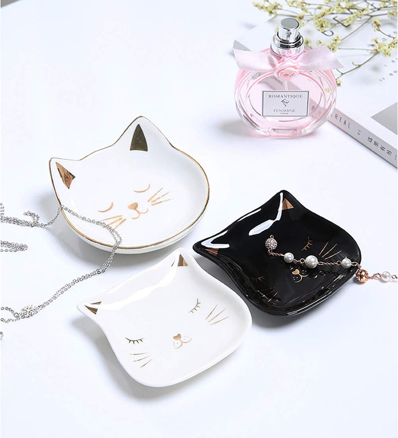 [Australia] - HEKEUOR Cat Ring Holder Ceramic Jewelry Holder for Earrings Necklace Bracelet Organizer Display Cat Jewelry Holder Dish (White Cat (Big)) White Cat (Big) 