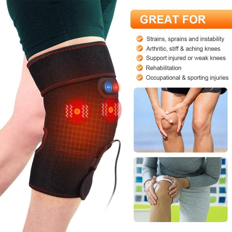 [Australia] - Heat Knee Massager for Knee Warm, Heat Knee Brace Wrap for Arthritis, Knee Heating Pad for Hot/Cold Therapy, Electric Heated Knee Pads Support for Pain Relief, 3 Temperature Control, 1PC for Men Women 