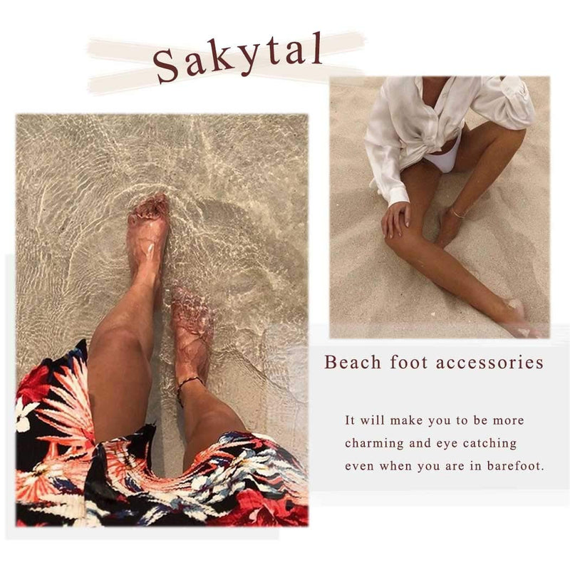 [Australia] - Sakytal Boho Anklets Vintage Turquoise Ankle Bracelets Feather Beach Foot Jewelry Adjustable for Women and Girls (Silver) Silver 