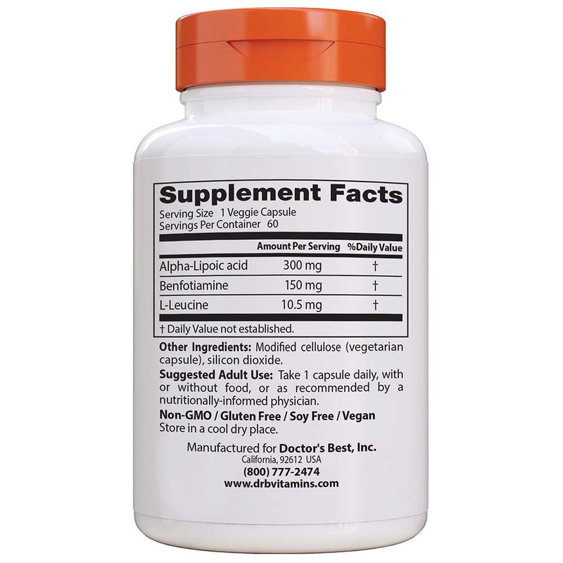 [Australia] - Doctor's Best Benfotiamine 150 + Alpha-Lipoic Acid 300 with BenfoPure, Non-GMO, Vegan, Gluten Free, Promotes Healthy Blood Sugar, 60 Veggie Caps 60 Count (Pack of 1) 