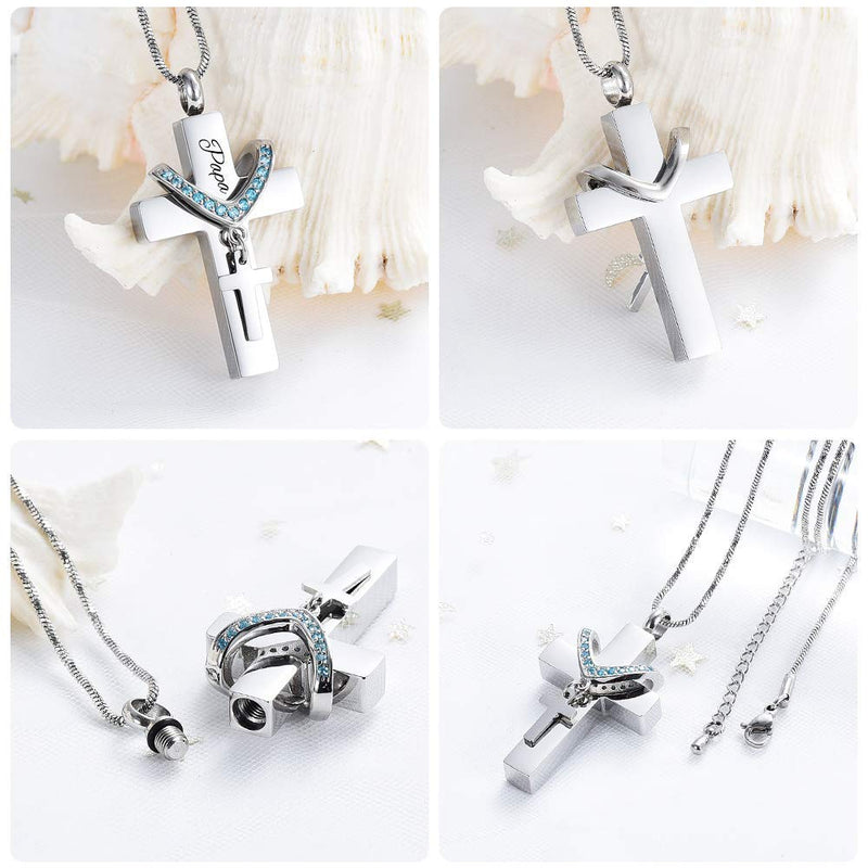 [Australia] - Yinplsmemory Cross Cremation Necklace Urn Pendant for Ashes Papa Memorial Ashes Keepsake Jewelry Blue 