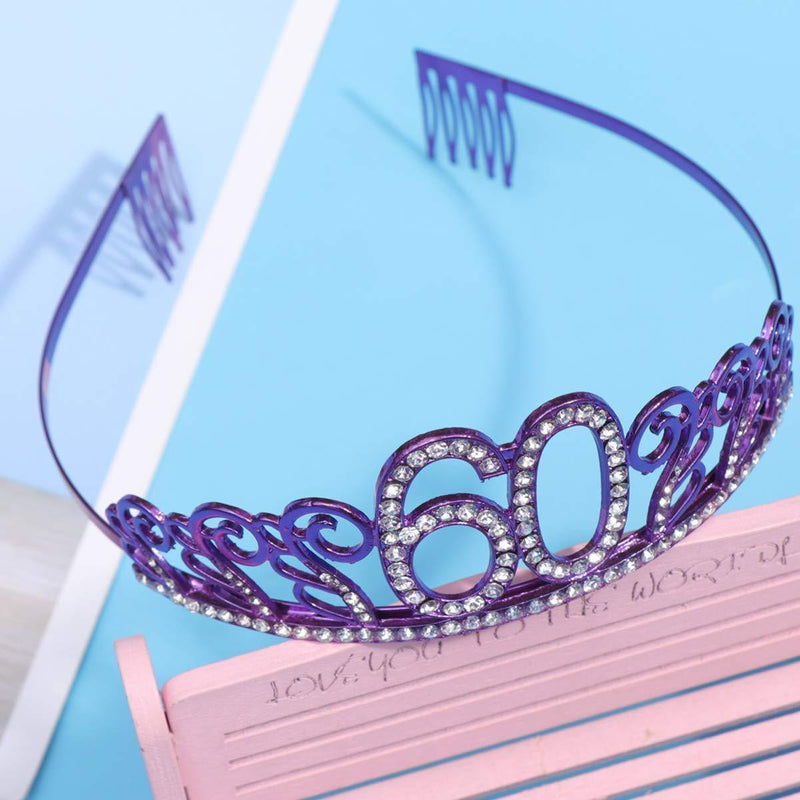 [Australia] - Minkissy 60th Birthday Headband Crown Crystal Rhinestone Tiara 60th Wedding Aniversary Headband with Hair Comb for Party Hair Accessories (Purple) Purple 70 