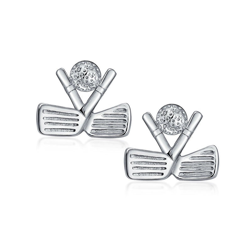 [Australia] - Bling Jewelry Golf Clubs Ball Caddy Golfer Sports Coach Cufflinks for Men Executive Shirt Cuff Links Bullet Hinge Back Silver Tone Stainless Steel Small 