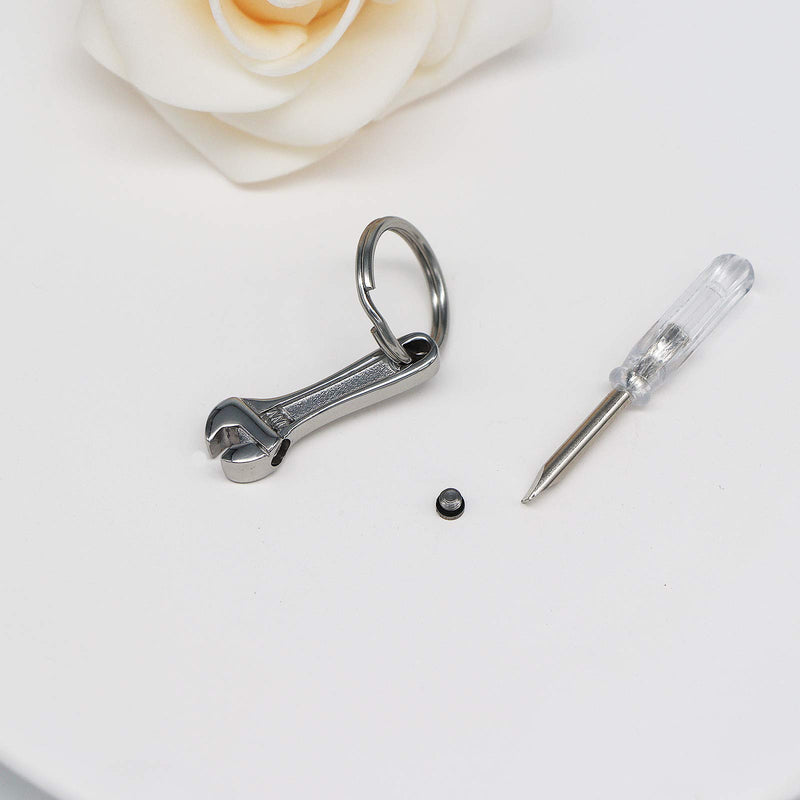 [Australia] - Urn Necklace for Ashes Wrench Hammer Keychain Holder Ashes for Pet Human Stainless Steel Keepsake Memorial Cremation Jewelry for Men Women Silver 