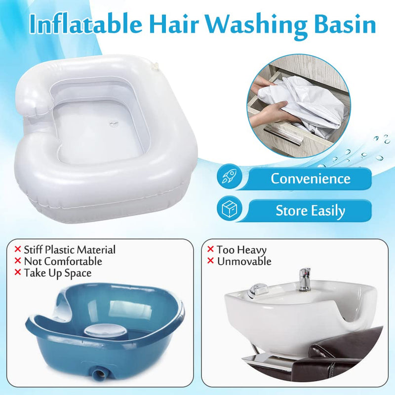 [Australia] - Inflatable Shampoo Bowl Portable Hair Washing Basin for Bedridden Portable Sink Inflatable Shampoo Basin Blow Up Bowl Hair Washer with Pump, Drain Hose (Set of 3) White 