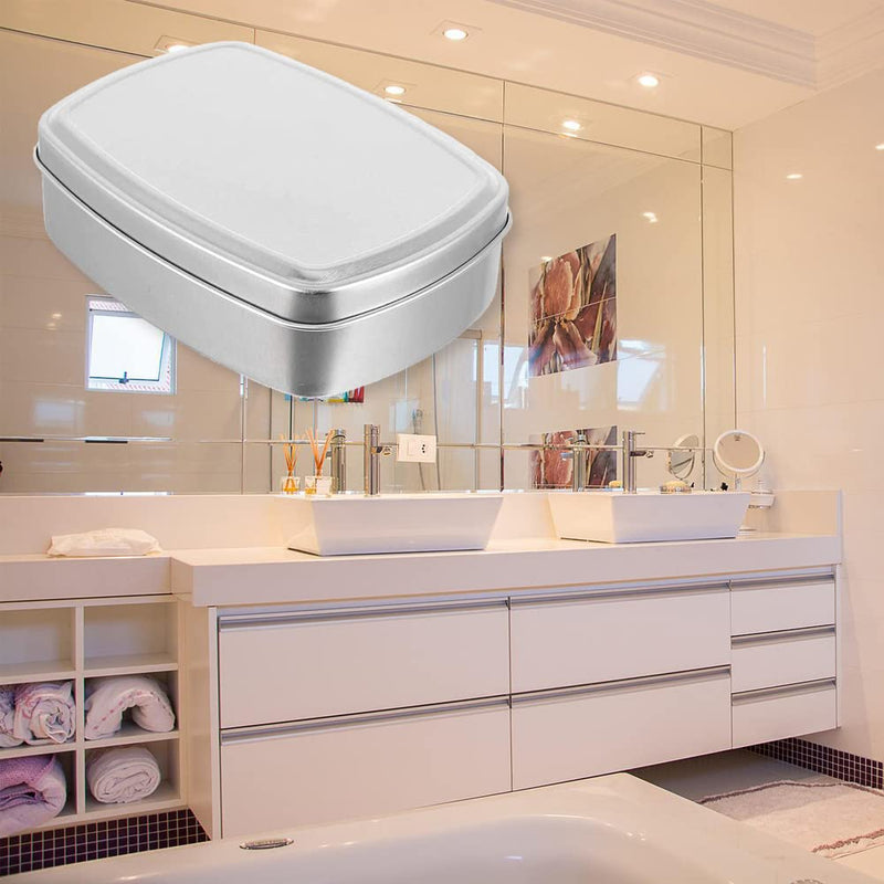 [Australia] - Aluminium Storage Soap Tins Box Soap Bar Holder Dish Container Bathroom Countertop Soap Storage Box for Soap Candy Key Earrings Storage Case (8.4x6.2cm) 