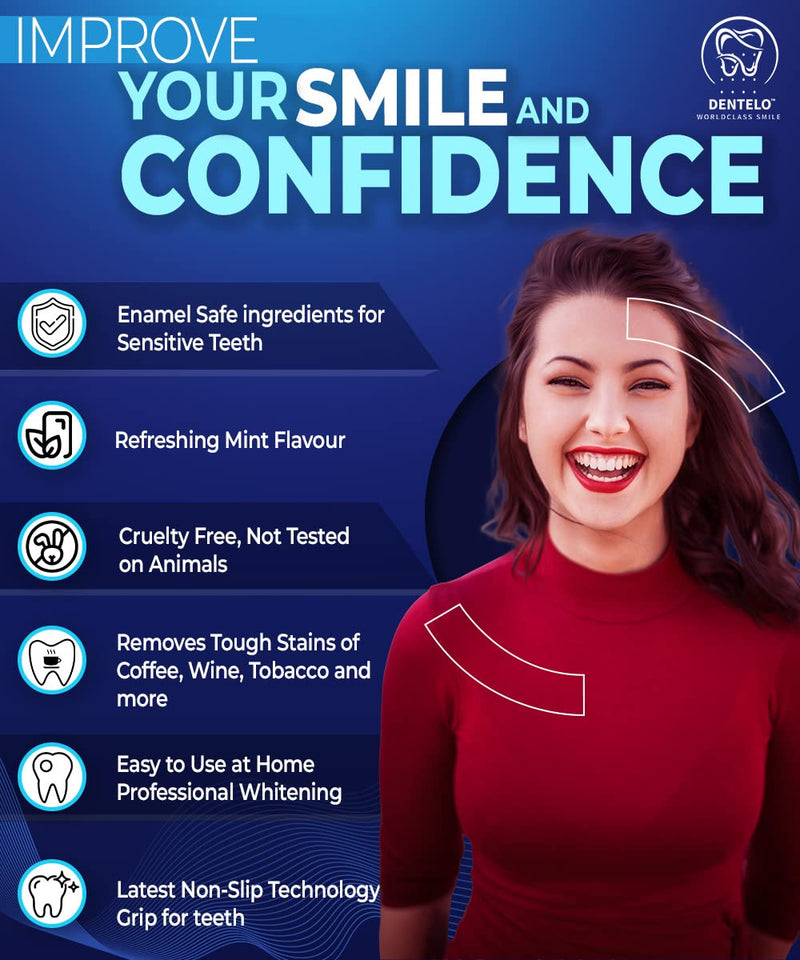 [Australia] - DENTELO Premium Teeth Whitening Strips 42 Strips Enamel Safe, Non Sensitive Teeth Whitening Formula- Teeth Whiteners Whitening Kit Tooth whitening Strip Teeth Whitening Strip with Mouth Opener (Mint) 