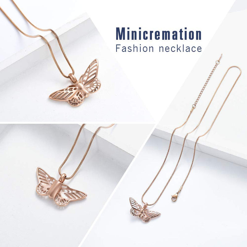 [Australia] - Minicremation Cremation Jewelry for Ashes Memorial Keepsake for Beloved's Ashes Urn Pendants Butterfly Cremation Necklace for Ashes Rose gold 