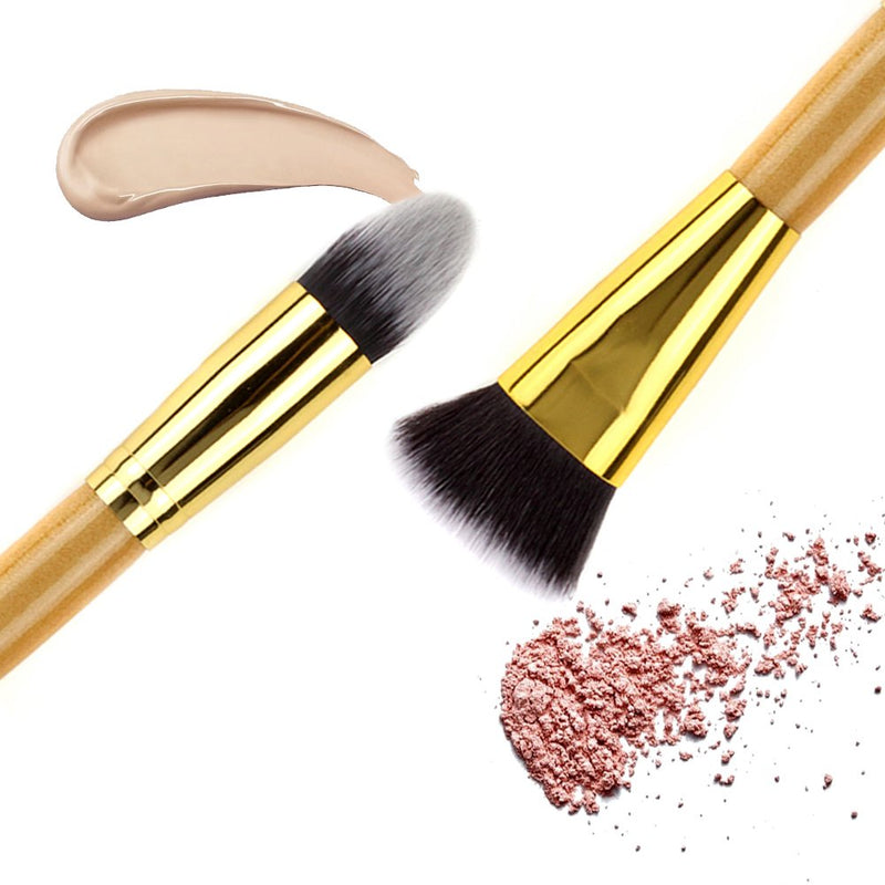 [Australia] - NMKL38 Double Ended Contour Highlight Makeup Brush for Cream, Powder, Foundation, Bronzer and Concealer Blending, Contouring and Highlighting Cosmetics Brush - Vegan and Cruelty Free Gold 