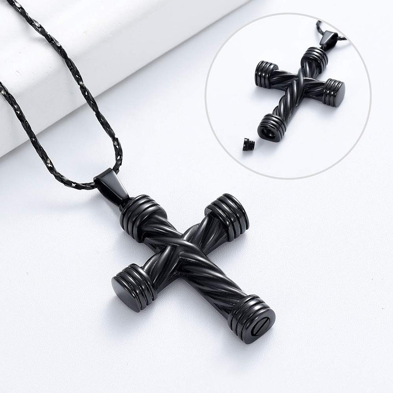 [Australia] - Imrsanl Cremation Jewelry for Ashes Cross Memorial Urn Necklace Pendant Keepsake Religious Cross Ashes Jewelry Black 