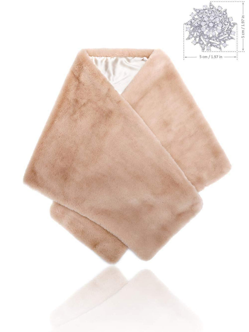 [Australia] - Jovono Women's Bride Wedding Faux Fur Shawl Wrap Bridal Fur Scarf Fur Wraps and Shawls for Women Camel 
