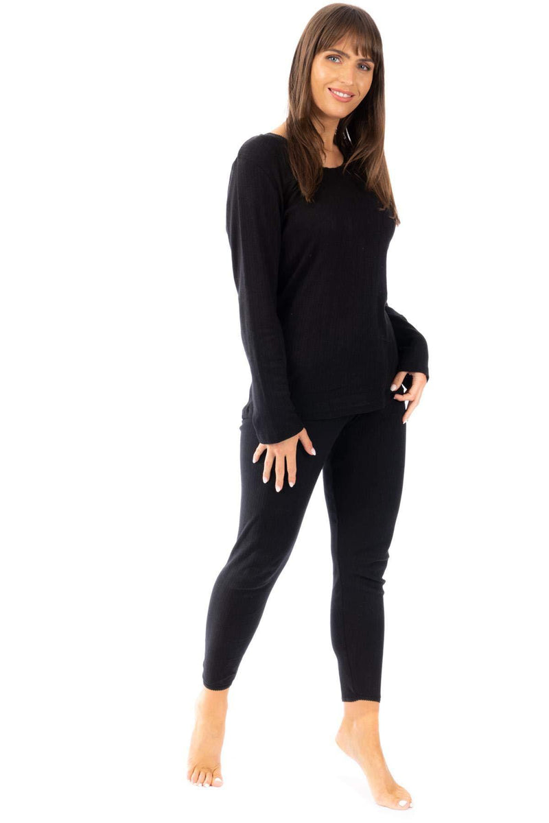 [Australia] - Daisy Dreamer Womens Thermal Sets Long Sleeve Top & Pants Ladies Warm Winter Baselayer Tops Trouser Set Black 18-20 