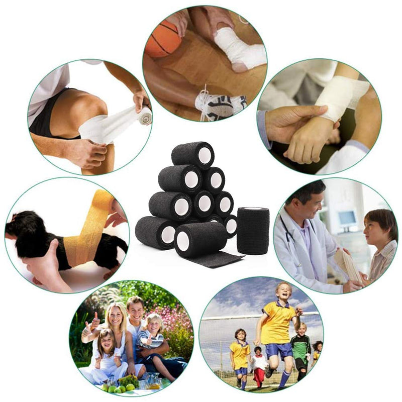 [Australia] - 3" x 5 Yards Breathable Self Adherent Bandage Wrap, Multi-Purpose Non Woven Cohesive Wrap - Vet Wrap | Athletic Tape | Medical Tape, for Sports, First Aid, Wrist, Ankle Sprains, Swelling, Pets. 3 Inch-12 Count Black 