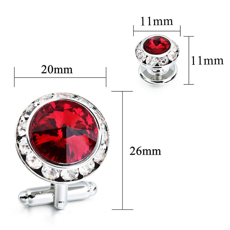 [Australia] - AMITER Mulit-Colors Crystal Cuff Links and Studs Set for Mens Tuxedo Shrit Wedding Accessories Red 