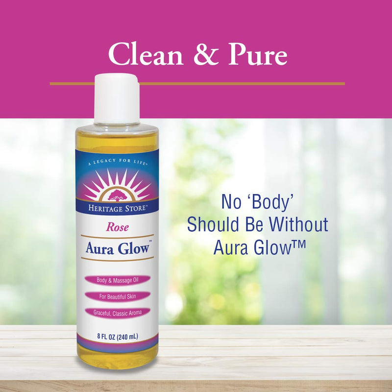 [Australia] - Heritage Store Aura Glow, Rose | Body & Massage Oil | For Beautiful Skin & Hair | Moisturizer, Aftershave Lotion, Hair & Bath Oil | 8oz 