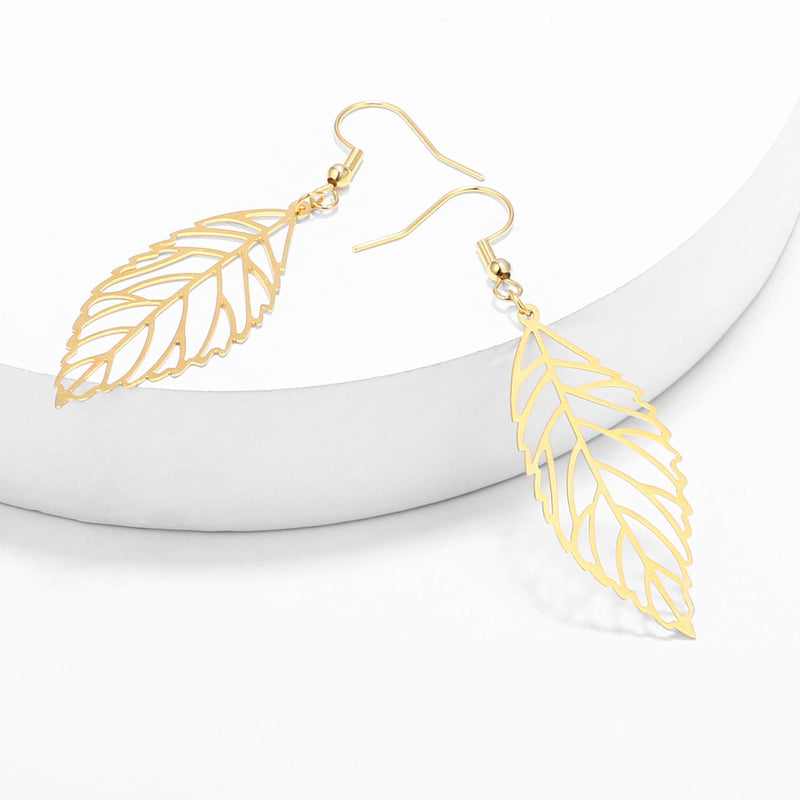 [Australia] - Leaf Long Pendant Necklace Handmade Trendy Filigree Bohemian Jewelry for Women C-Jewelry Set-Gold 