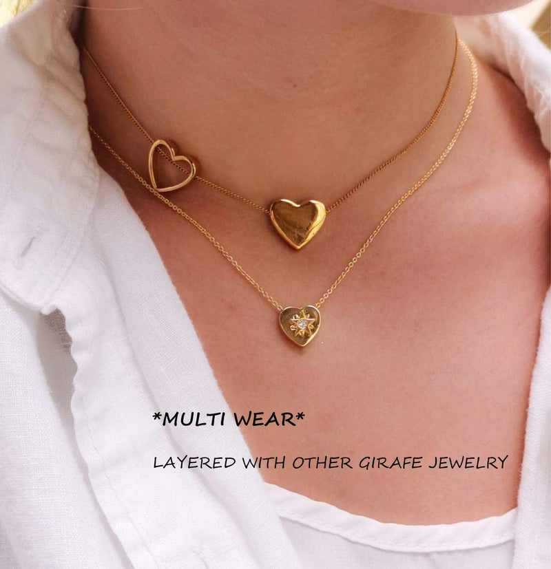 [Australia] - Girafe Double Floating Heart Choker Necklace 14k Real Gold Plated Love Present for Her 14inch 