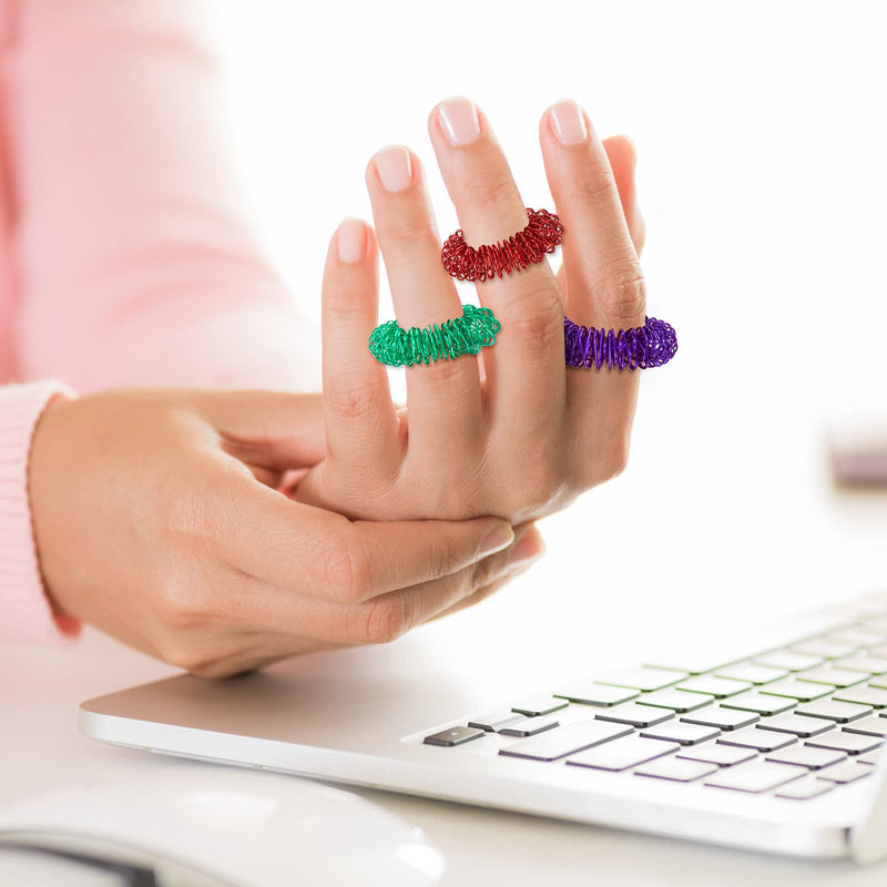 [Australia] - Heveer Acupressure Ring Massage Rings for Fingers Spiky Sensory Finger Rings for Stress Relief Adults Teenagers 8 Colours 32 Pieces 