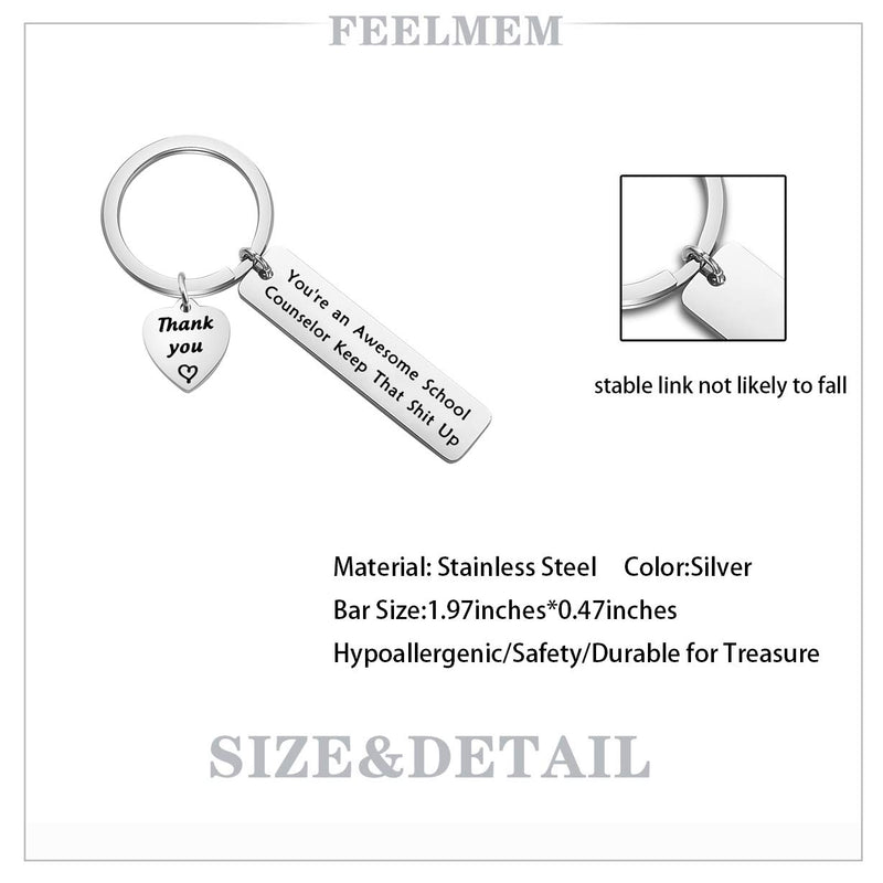 [Australia] - FEELMEM School Counselor Gift School Counselor Keychain Guidance Counselor Gift Advisor Gift You're an Awesome School Counselor Keep That Shit Up Appreciation Gift Thank You Gift silver 