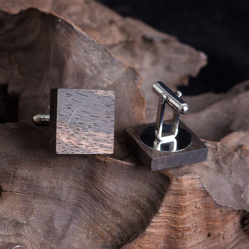 [Australia] - THREE KEYS JEWELRY Mens Koa Wood Cufflinks for Men Ebony Zebra Wood Black Cufflinks Gifts Set for Father Groom Brother of The Bride Wedding Business Dress Shirt Cufflinks Silver Black with Ebony Wood 