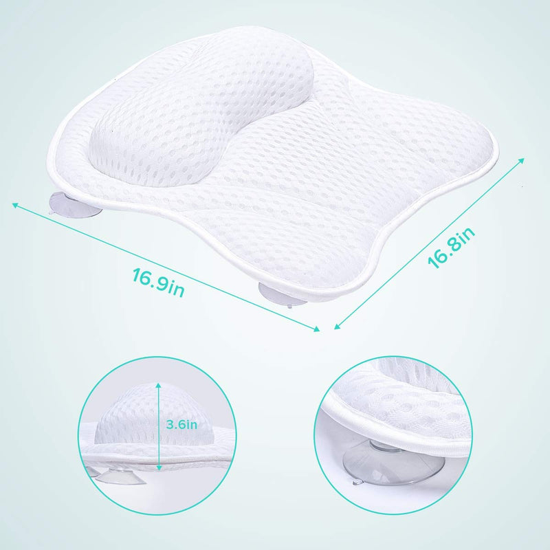 [Australia] - Mosuch Bath Pillow 4D Air Mesh Luxury Spa Bathtub Pillow with 6 Non-Slip Suction Cups for Head Neck and Shoulder Support 