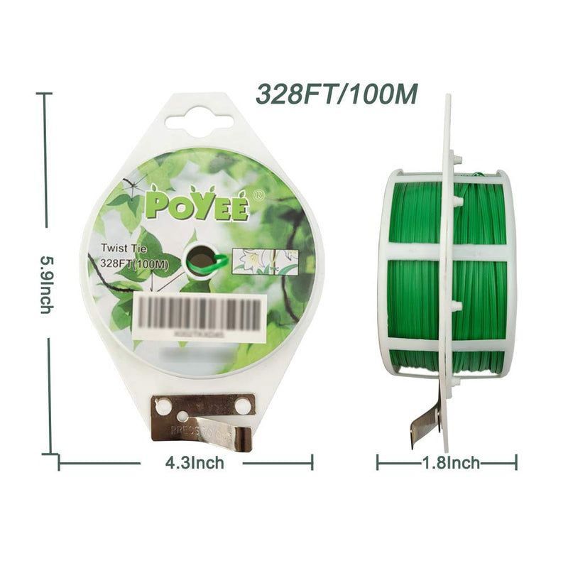 [Australia] - POYEE 328ft (100m) Garden Twist Tie, Green PE Plastic Coated Plant Twist Tie with Cutter for Gardening and Office Organization, Home 1 Pack 