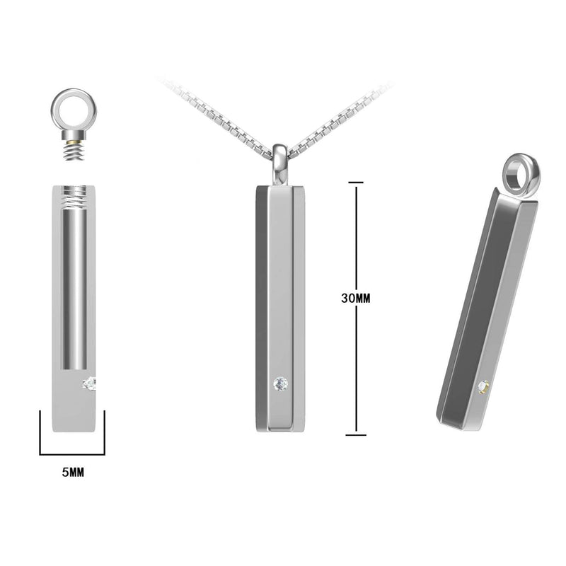 [Australia] - oGoodsunj Urn Pendant Collection Cremation Jewelry for Ashes Keepsake Minimalist bar with Necklace Chain in 925 Sterling Silver with Cubic Zirconia White 