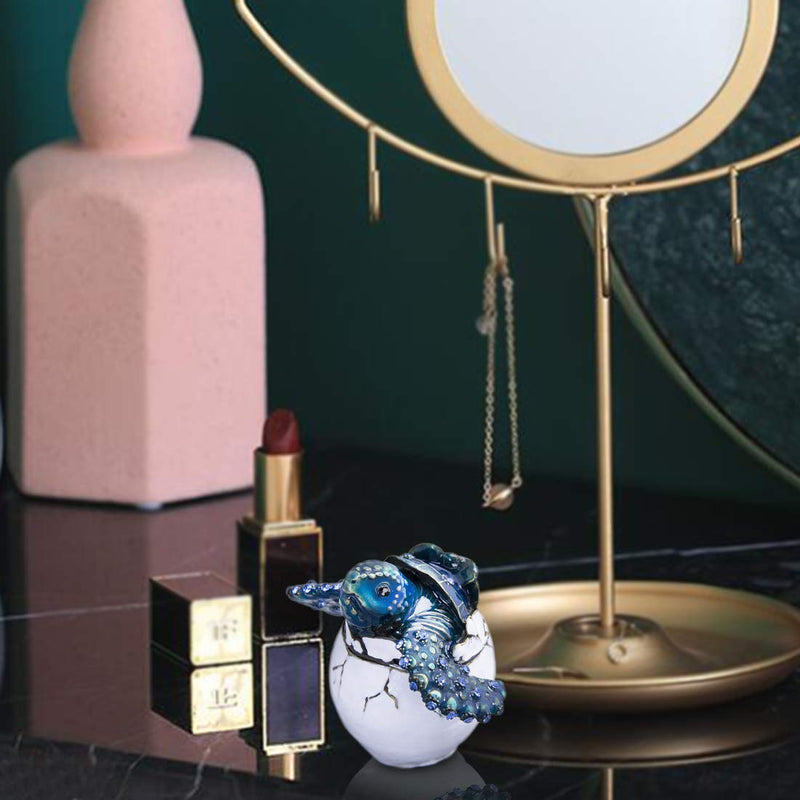 [Australia] - Pipping Baby Sea Turtle Crystal Glass Trinket Box Vintage Style Hinged Jewelry Treasure Keepsake Box blue 